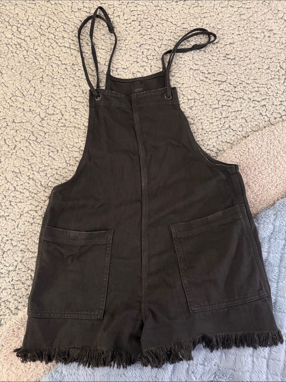 Aerie Black Denim Short Overalls